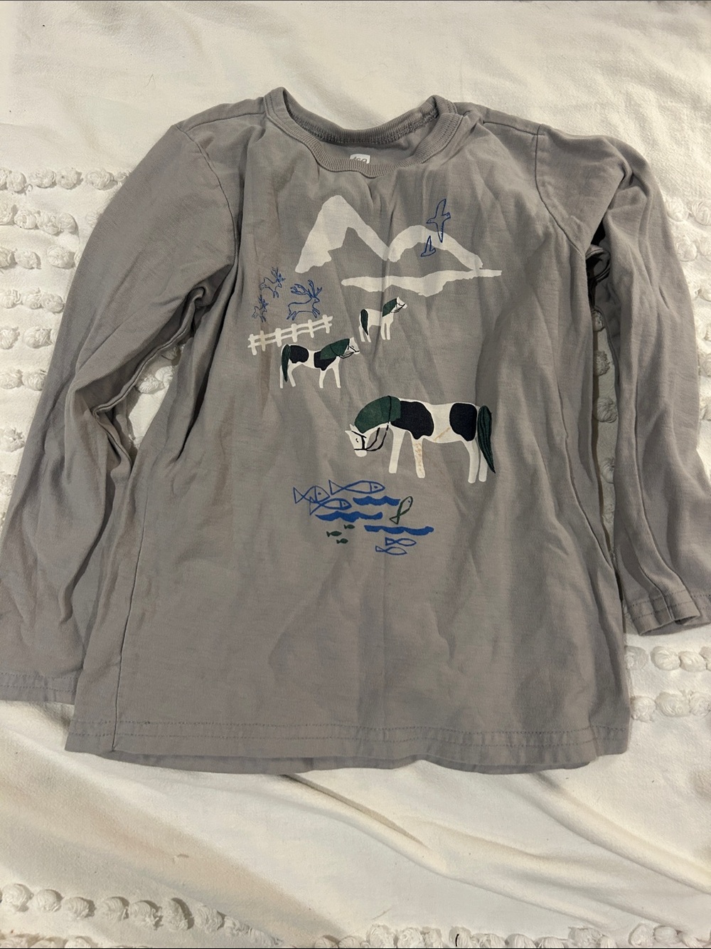 Tea Collection Gray Long Sleeve Tee with Farm Animal Print